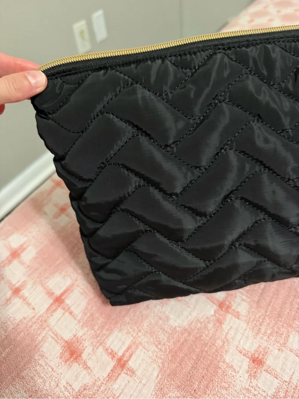 Joan & David Black Quilted Cosmetic Bag Set with Gold Hardware